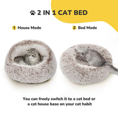 CATISM Plush Hooded Cat Bed bottom zipper removable for easy washing and cleaning