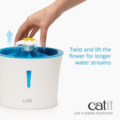Catit LED Flower Fountain LED nightlight supports easy night-time drinking.