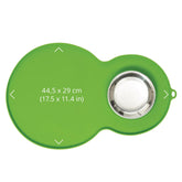 Catit peanut-shape placemat green with bowl keeps feeding tidy and stable.