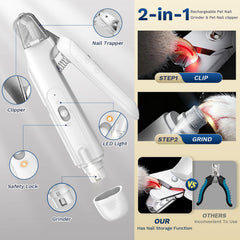 Catpick care nail clippers grinder with catcher cap catching clippings during trim.