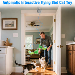 CATPICK interactive cat toy setup demonstrates doorway deployment for stimulating hunting-like fun.