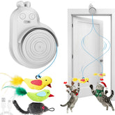 Catpick interactive toy mounted on a door clip for clutter-free indoor play.