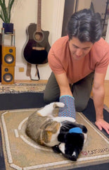 CATSUMO protective sleeve glove demonstrates hand safety during play.