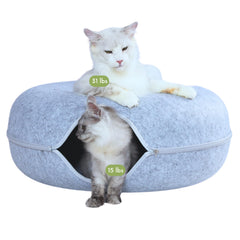 Cattasaurus Peekaboo Cat Cave Donut Bed overview showing a cozy all-in-one retreat