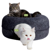 Cattasaurus Peekaboo cat cave donut bed top view for relaxing large cats.
