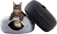 Cattasaurus Peekaboo cat cave donut top view offers a cozy hideaway for large cats.
