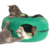 Cattasaurus Peekaboo cat cave donut top view shows a cozy multi-pet hideaway