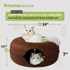 Cattasaurus Peekaboo Cat Cave tunnel bed interior view promotes playful exploration