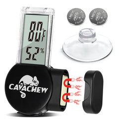 CAVACHEW magnetic back-mount reptile thermometer in terrarium for secure readings and easy positioning.