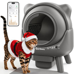 Cavrtbany automatic litter box front view demonstrates a sleek grey design keeping your space neat.