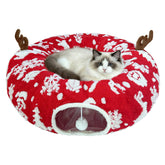 Cckuu Cat Tunnel Bed front view in Christmas Red offers a cozy nap retreat.