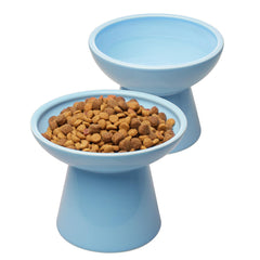 CEEFU 2 Elevated Ceramic Cat Bowls blue setup improves dining height for cats