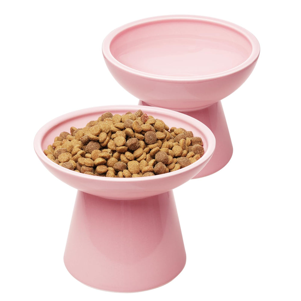 CEEFU 2 elevated cat bowls on stand show pink design for easier feeding comfort