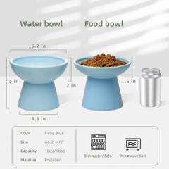 CEEFU ceramic cat bowls side view blue emphasizes stable height for comfortable eating