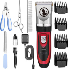 Ceenwes dog clippers in red with storage case, cordless grooming for stress-free home trims.