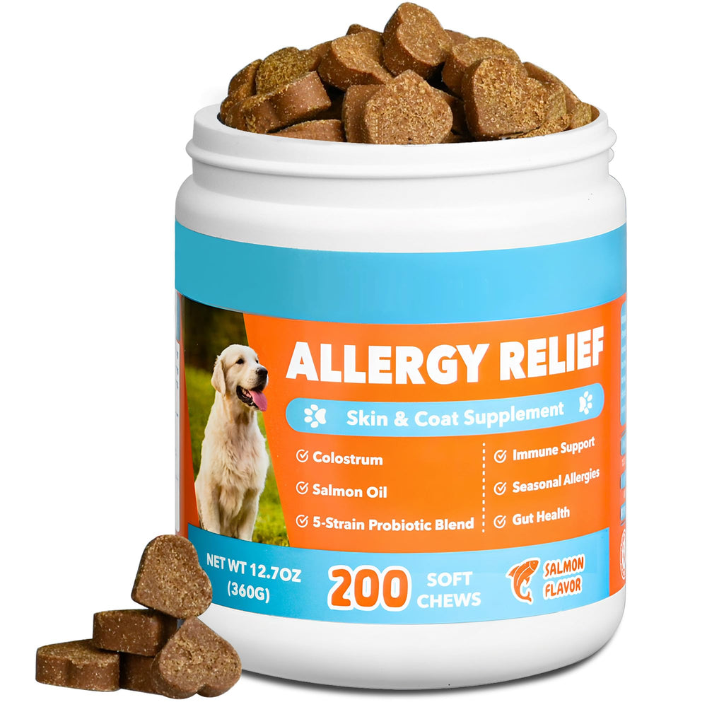 CeliAeh dog allergy chews bottle highlights immunity support and skin health.