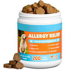 CeliAeh dog allergy chews bottle highlights immunity support and skin health.