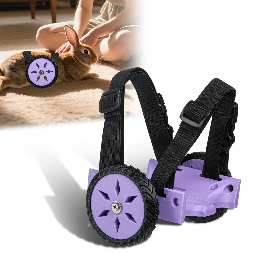 CeoNic adjustable Holland Lop wheelchair frame close-up showing secure fit for small rabbits.