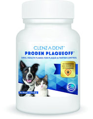 Ceva Clenz-a-dent ProDen oral health flakes help reduce plaque and freshen breath for dogs and cats