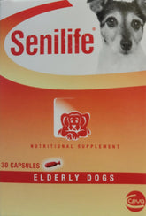Ceva Senilife capsules in box support elderly dogs' daily welfare.