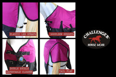 CHALLENGER turnout blanket withers padding close-up emphasizes soft fleece comfort.