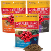 Charlee Bear training treats bag open shows pocket-friendly, low-calorie rewards.
