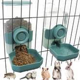 Chebet gravity feeder blue outside cage shows leak-free gravity design for consistent meals.