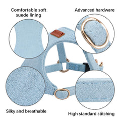 Chede harness with collar and leash blue set for outdoor walks