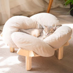 CHEERHOME PETS elevated cat bed with wooden base for secure, stylish indoor lounging.