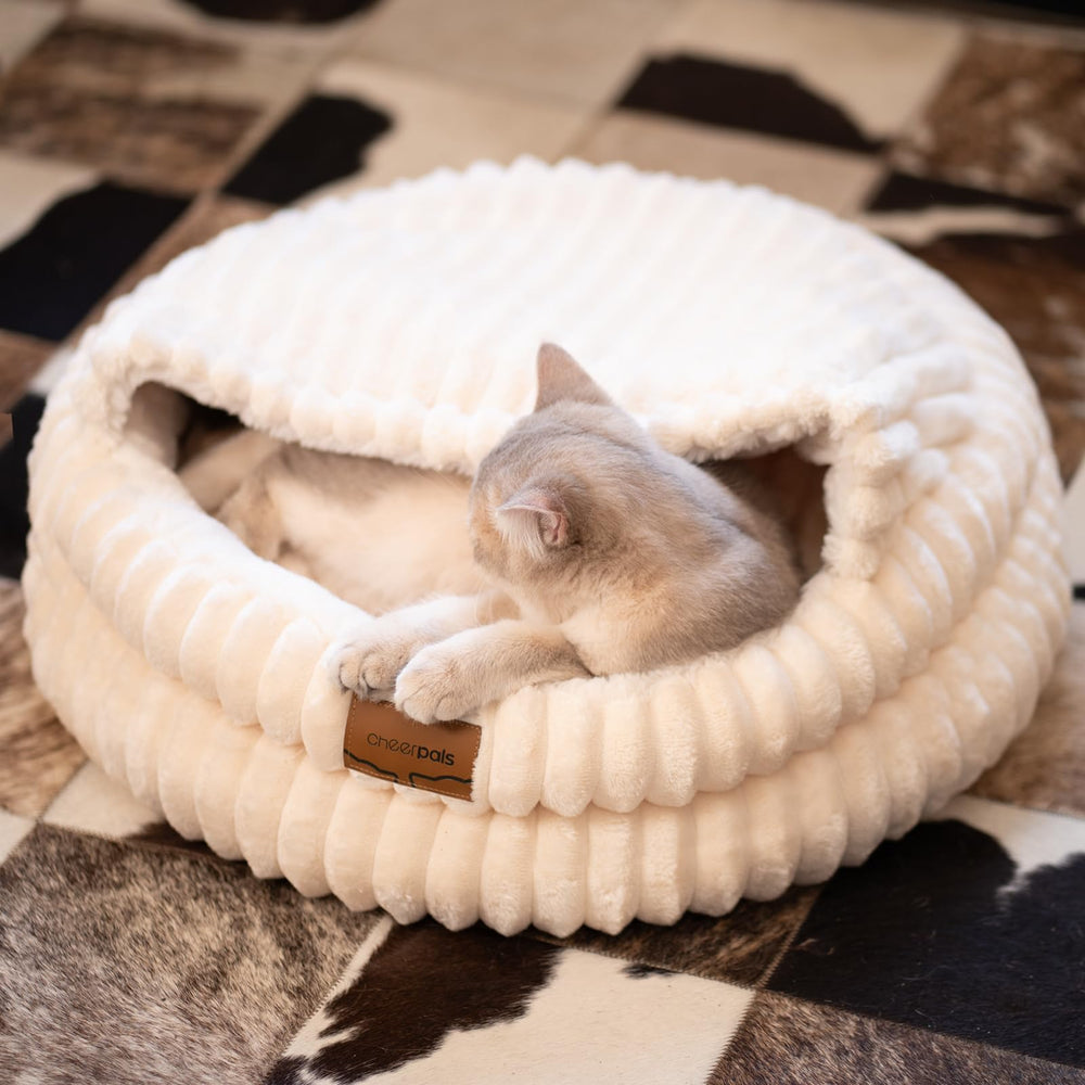 CHEERPALS cat bed plush-fabric close-up for ultra-soft lounging comfort.