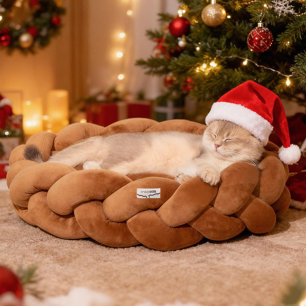 CHEERPALS Weave Cat Bed side view shows braid design for cozy lounging
