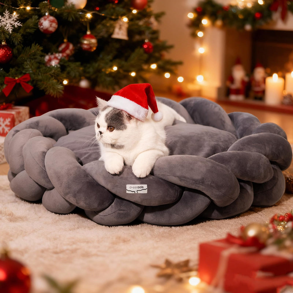 CHEERPALS weave cat bed dark gray exterior demonstrates stylish braided design for cozy indoor lounging