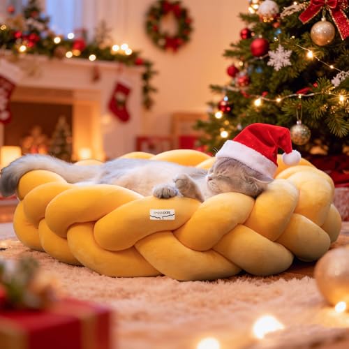 CHEERPALS weave cat bed in egg-shell yellow offers cozy lounging for indoor cats