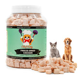 Chef Kitty freeze-dried chicken treat pack showing single-ingredient protein for healthy snacking.