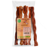 chew-e&tasty 12in braided odor-free bully sticks pack showcases durable chews for strong jaws.