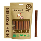 chew-eandtasty 6inch bully sticks pack10 closeup shows natural beef snack for dogs