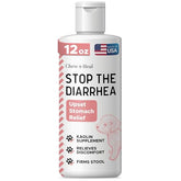 Chew + Heal Labs anti-diarrhea liquid bottle closeup for gentle canine gut support.
