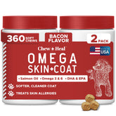 Chew + Heal Labs best itchy skin dogs 360 soft chews daily skin support.