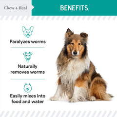 Chew + Heal Labs dewormer mixing into food or water for simple administration