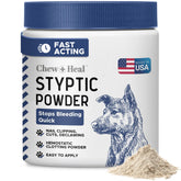 Polvo hemostático de Chew + Heal Labs para perros y gatos detiene sangrado rápidamente.