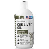 Chew + Heal Labs Pure Cod Liver Oil bottle pour supports dog's coat health.