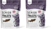Chew + Heal Labs seniors soft jerky salmon treats pack close-up with potential joint-support benefits.
