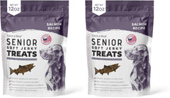 Chew + Heal Labs seniors soft jerky salmon treats pack close-up with potential joint-support benefits.