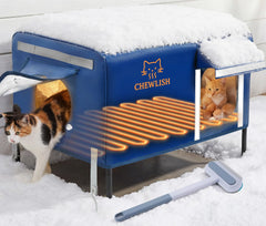 Chewlish outdoor heated cat house top view highlights thermostatic warmth for outdoor cats.