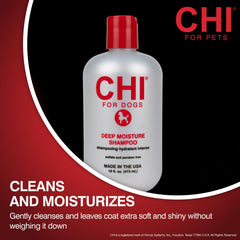 CHI for Dogs Deep Moisture Shampoo applied to a wet dog coat during bath.