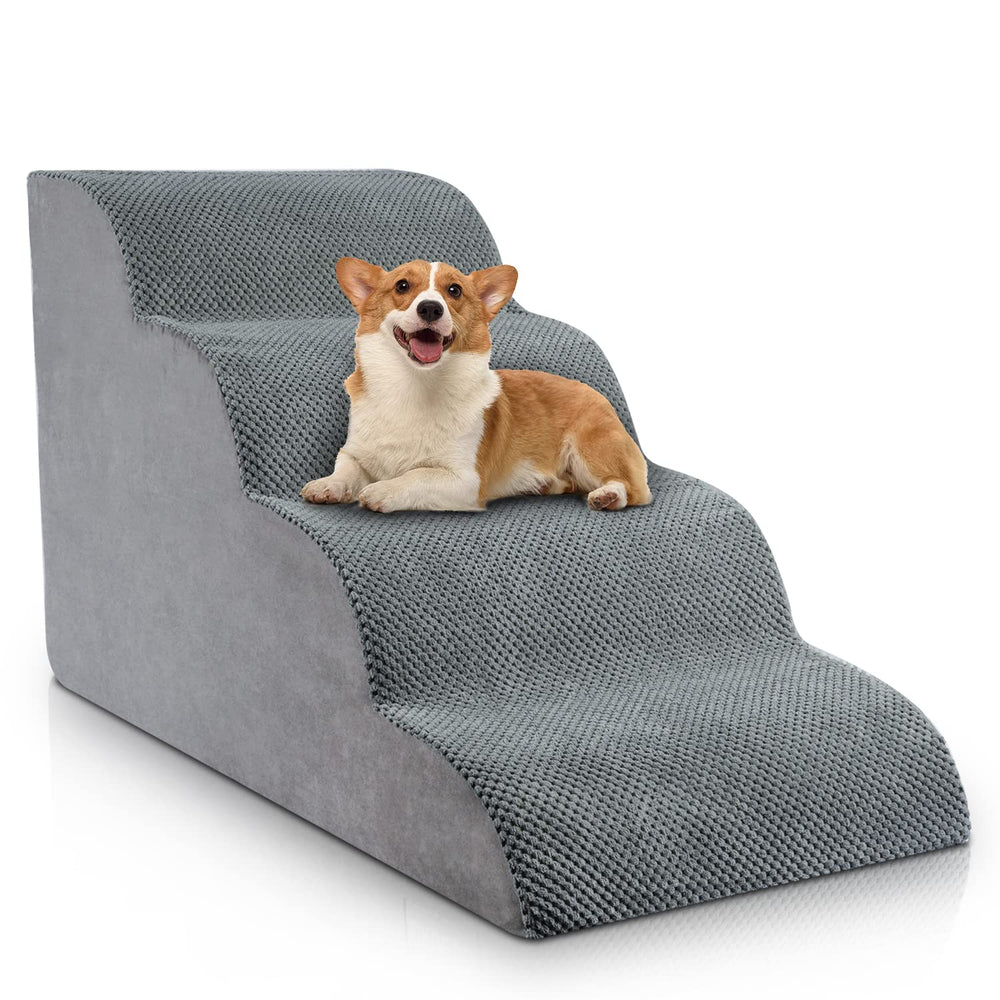 Chic Threads four-step dog stairs show 20.5-inch height for bed access.
