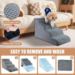 Chic Threads pet stairs with removable corduroy cover for easy cleaning.
