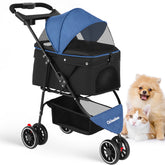 Chihuahua pet stroller front view in blue-black for easy daily walks