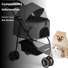 Chihuahua pet stroller grey canopy close-up emphasizes breathable mesh for comfort.