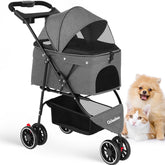 Chihuahua pet stroller grey side view showing breathable mesh for comfortable outdoor walks.